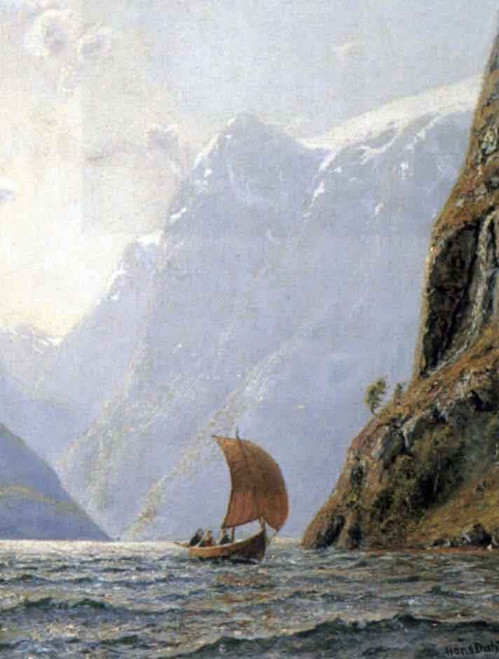 Sailing In A Fjord By Hans Dahl