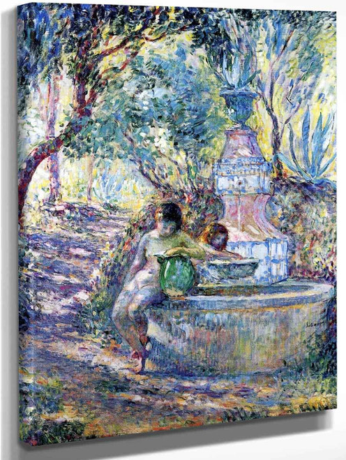 Saint Tropez, Two Girls At The Fountain By Henri Lebasque By Henri Lebasque