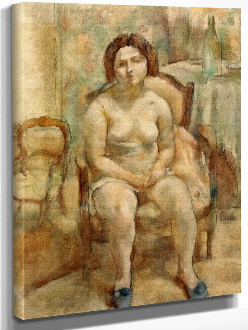 Seated Nude With Blue Slippers By Jules Pascin