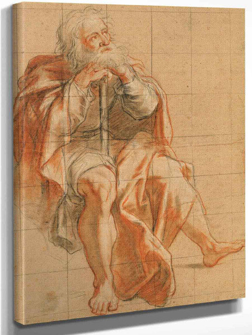 Seated Old Man Holding A Staff By Antoine Coypel Ii By Antoine Coypel Ii