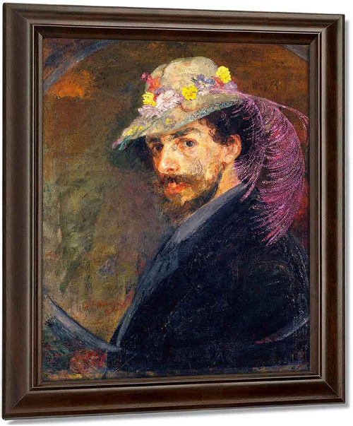 Self Portrait With Flowered Hat By James Ensor Art