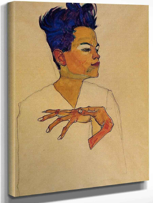 Self Portrait With Hands On Chest By Egon Schiele