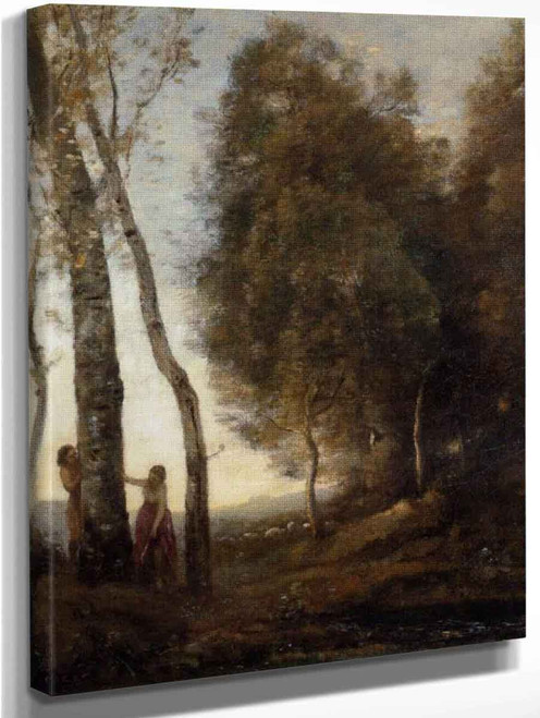 Shepherd And Shepherdess At Play By Jean Baptiste Camille Corot