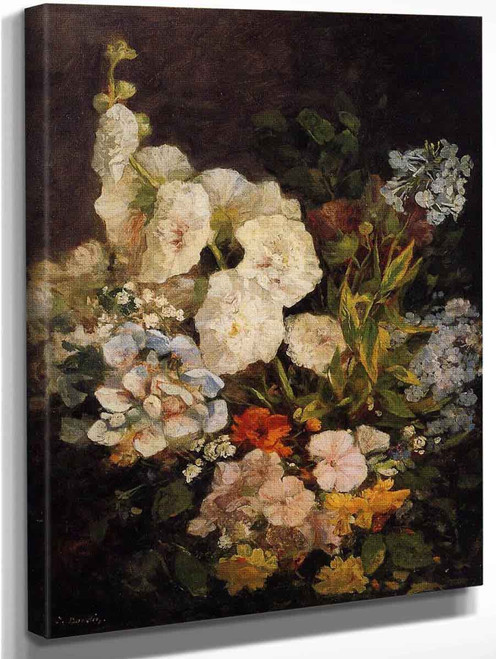 Spray Of Flowers Hollyhocks By Eugene Louis Boudin