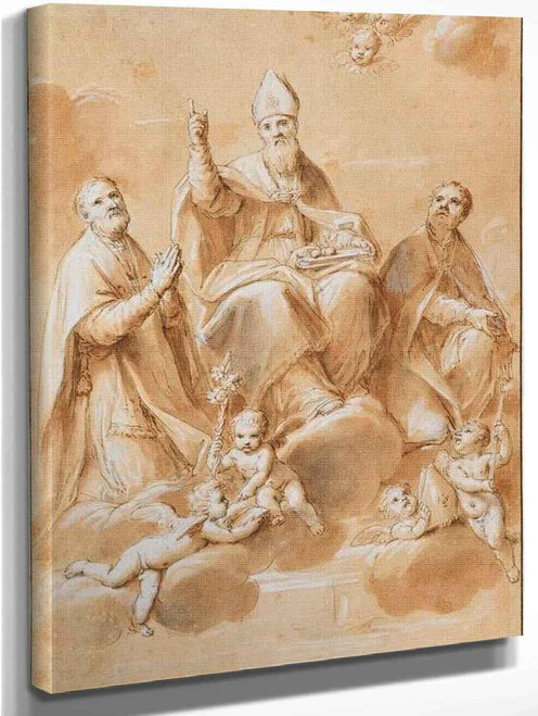 St Nicholas, Bishop Of Mira, On A Cloud Between Two Saints By Marcantonio Franceschini  By Marcantonio Franceschini