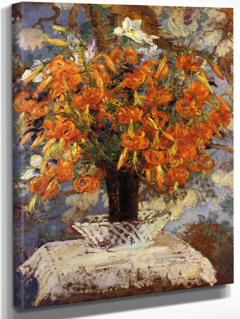 Still Life With Day Lilies In A Lattice Work Bowl By Jacques Emile Blanche By Jacques Emile Blanche