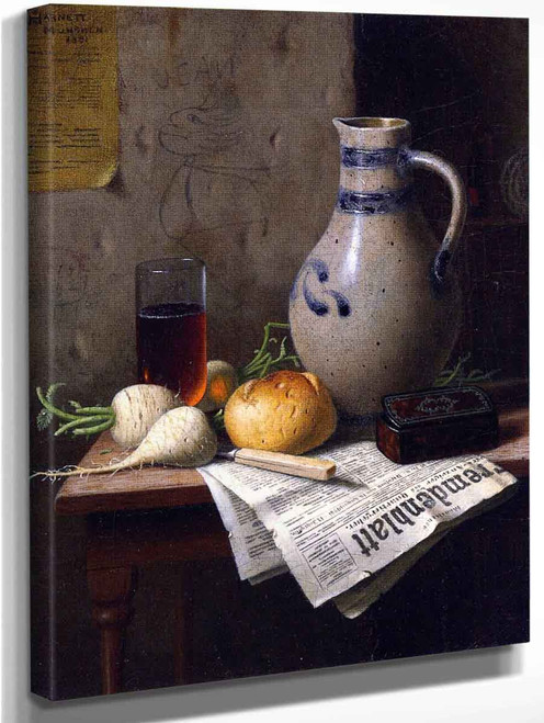 Still Life With Jug And Newspaper By William Michael Harnett
