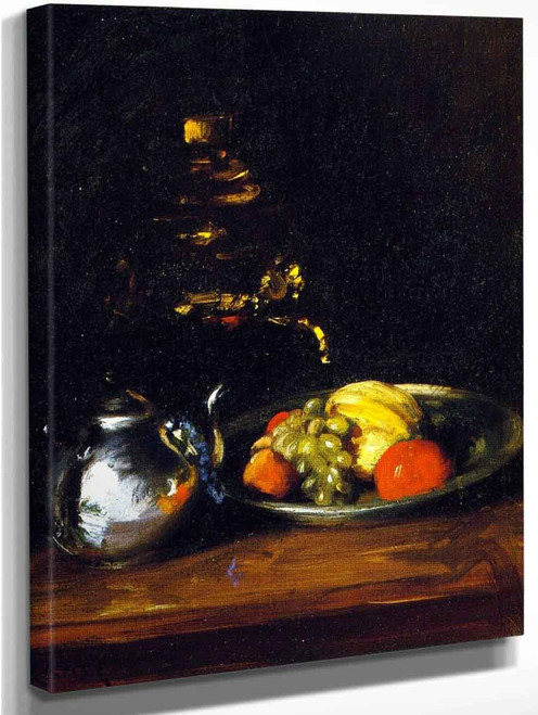 Still Life With Teapot And Dish Of Fruit By William Merritt Chase