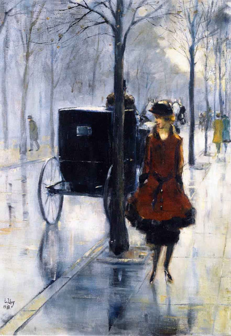Street Scene With Woman, Berlin By Lesser Ury Street Scene With Woman, Berlin By Lesser Ury