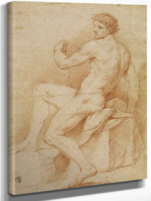 Study Of A Man Sat On A Block Of Stone By Charles Joseph Natoire By Charles Joseph Natoire