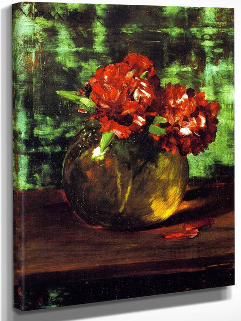 Study Of Flowers, Red Against Green By William Merritt Chase