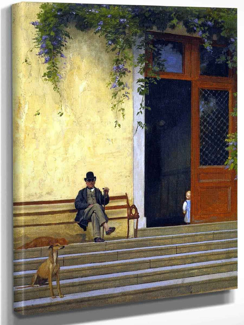 The Artist's Father And Son On The Doorstep Of His House By Jean Leon Gerome Art Reproduction