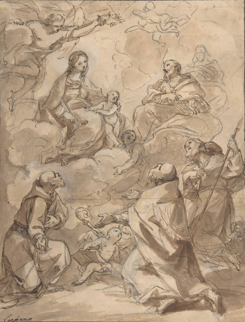 The Holy Family Appearing To St. Francis, St. Augustine, And St. Roch By Charles Joseph Natoire By Charles Joseph Natoire