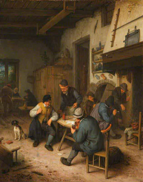 The Interior Of An Inn With Peasants Playing Cards By Adriaen Van Ostade By Adriaen Van Ostade