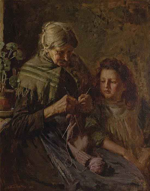 The Knitting Lesson By Arthur Hacker  By Arthur Hacker