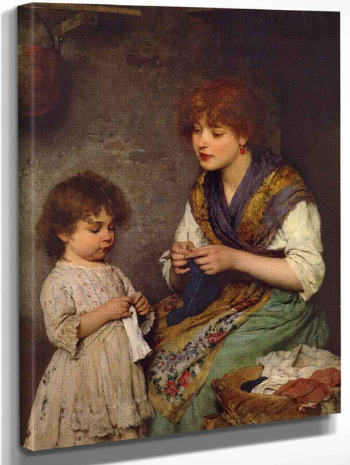 The Knitting Lesson By Eugene De Blaas