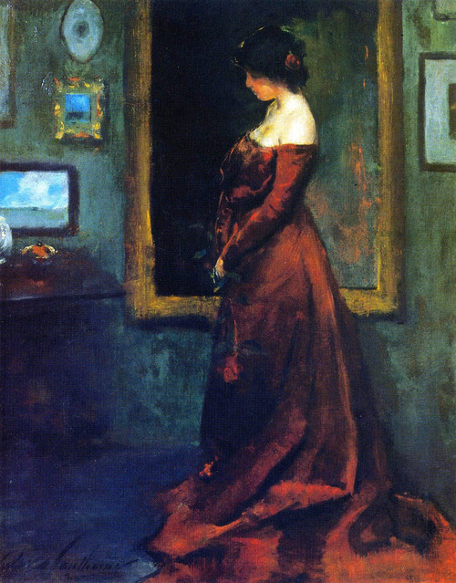 The Red Gown By Charles W. Hawthorne