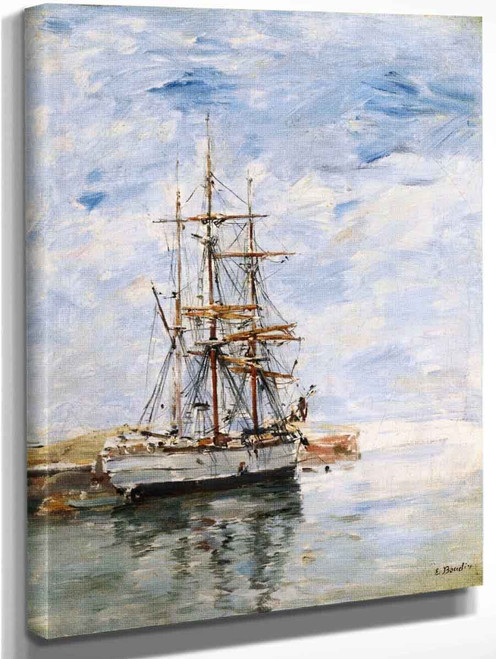 Three Masted Ship At Anchor By Eugene Louis Boudin