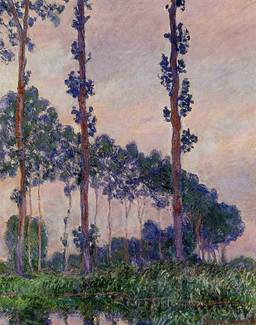 Three Trees In Grey Weather By Claude Oscar Monet
