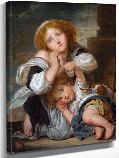 Two Children And A Dog  By Jean Baptiste Greuze