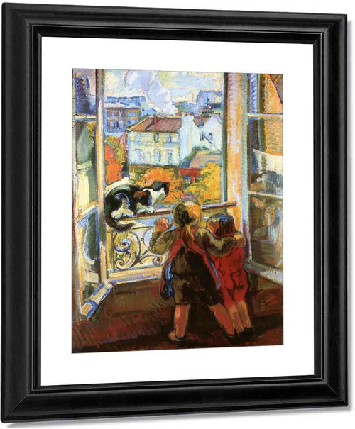 Two Children And Cat By The Window By Nicolas Tarkhoff Art