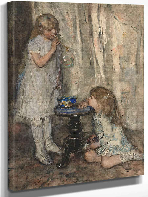 Two Girls, Daughters Of The Artist, Blowing Bubbles By Jacob Henricus Maris