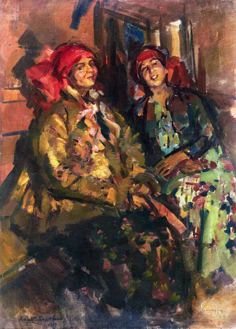 Two Girls In Peasant Costumes By Constantin Alexeevich Korovin Two Girls In Peasant Costumes By Constantin Alexeevich Korovin