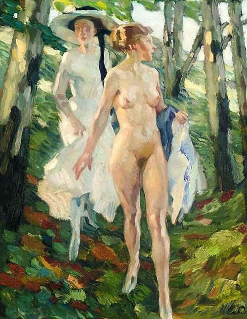 Two Girls In The Woods By Leo Putz