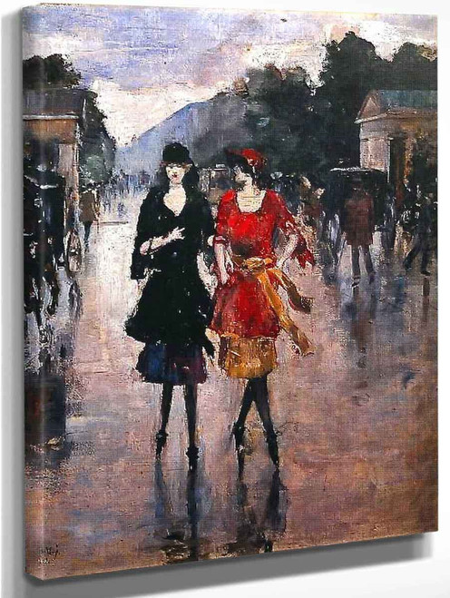 Two Girls Walking Along The Street By Lesser Ury