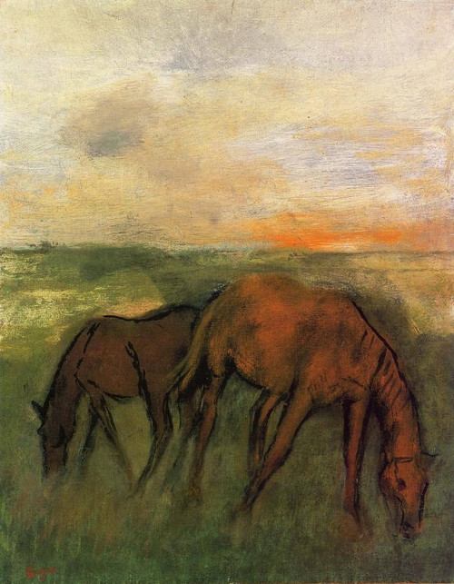 Two Horses In A Pasture By Edgar Degas
