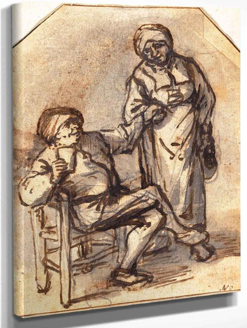 Two Peasants Drinking By Adriaen Van Ostade By Adriaen Van Ostade