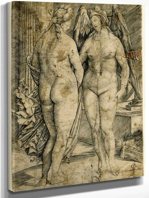 Victory And Fame, Two Female Nudes, One With A Palm, The Other With Wings By Jacopo Barbari  By Jacopo Barbari