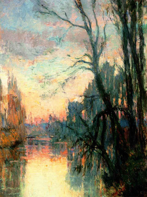 View Of A River With Trees At Sunset By Albert Lebourg By Albert Lebourg