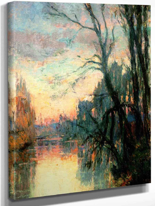 View Of A River With Trees At Sunset By Albert Lebourg By Albert Lebourg