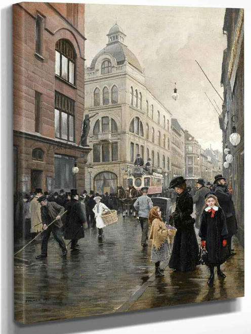 View Of Stroget, Copenhagen By Paul Gustave Fischer By Paul Gustave Fischer