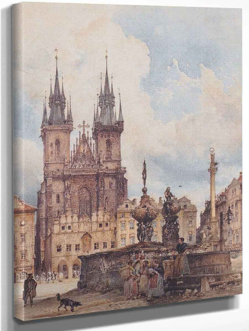 View Of The Old Town Square With Tyn Cathedral In Prague By Rudolf Von Alt