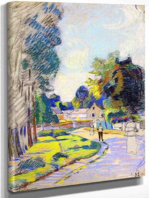 Village Street With Three Figures By Armand Guillaumin
