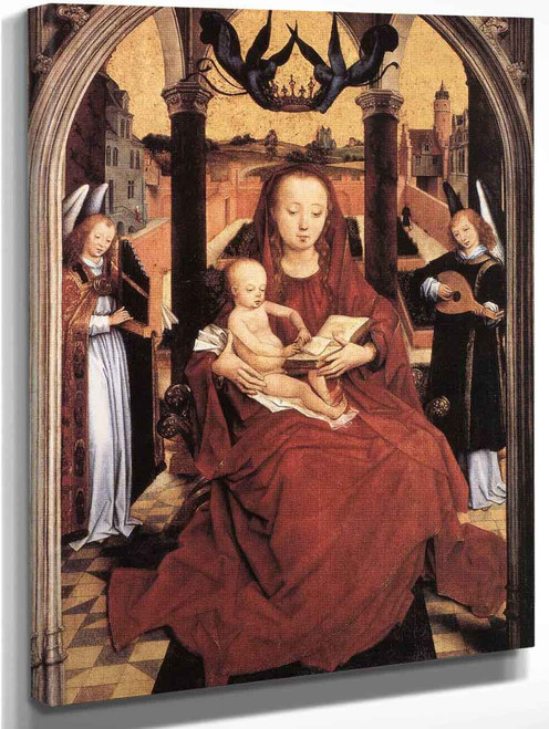 Virgin And Child Enthroned With Two Musical Angels By Hans Memling