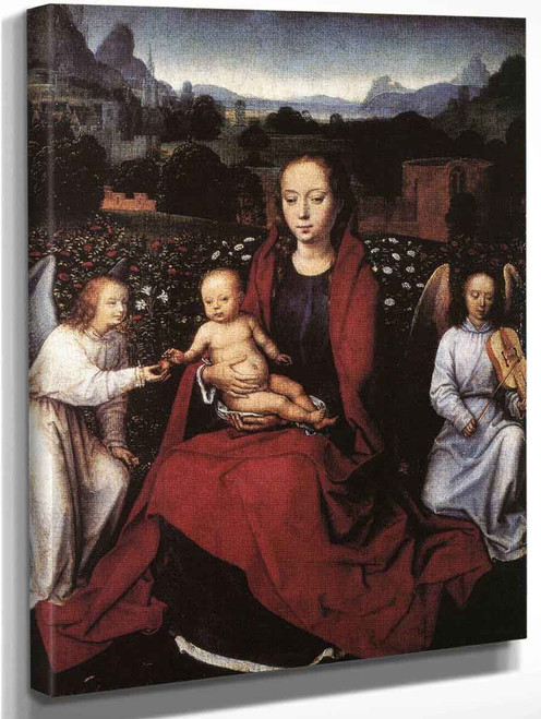 Virgin And Child In A Rose Garden With Two Angels By Hans Memling