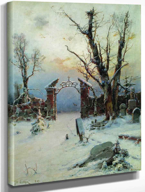 Winter Landscape With Cemetery By Julius Klever