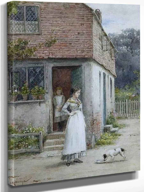 Woman And Dog Before A Cottage By George Goodwin Kilburne By George Goodwin Kilburne Woman And Dog Before A Cottage By George Goodwin Kilburne By George Goodwin Kilburne