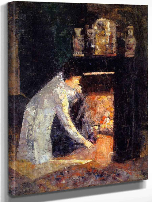 Woman At The Fireplace By Lesser Ury