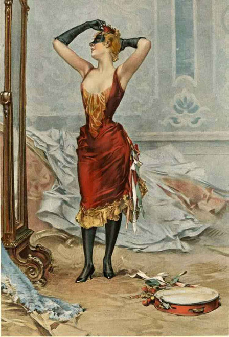 Woman In A Masquerade Costume Looking In A Mirror By Frederik Henrdik Kaemmerer