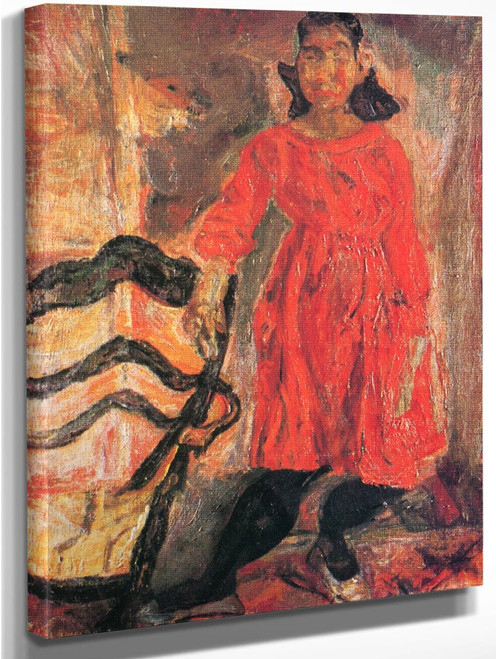 Woman In Red Beside A Chair By Chaim Soutine