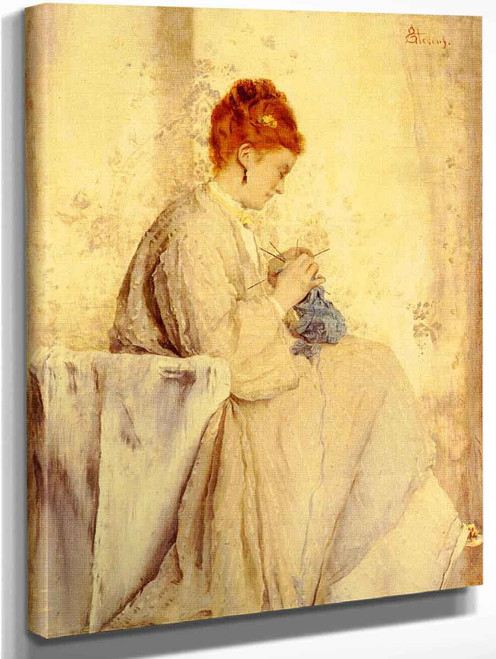 Woman Knitting By Alfred Emile Leopold Stevens