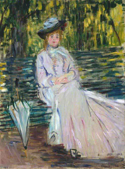 Woman Seated On A Bench By Claude Oscar Monet
