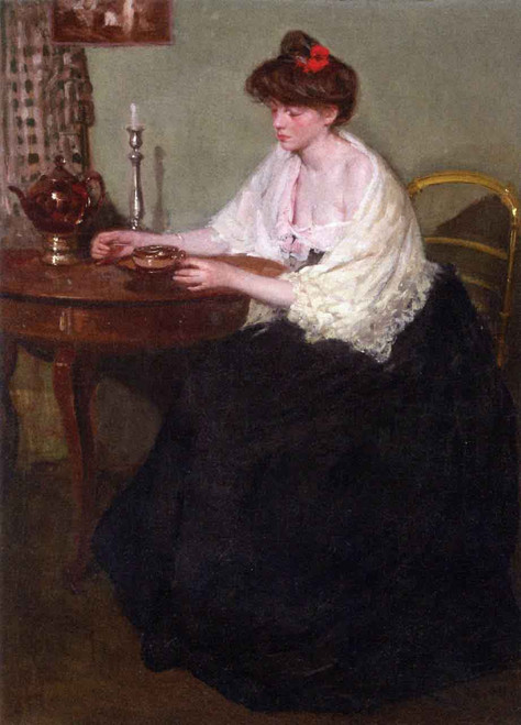 Woman Sitting At A Table By Richard Edward Miller