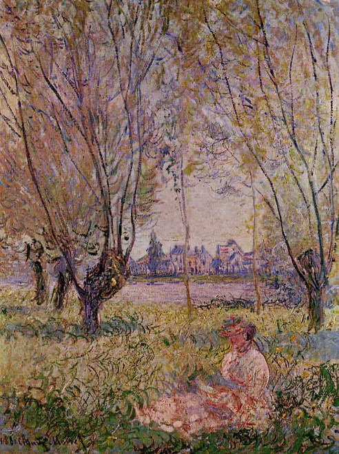 Woman Sitting Under The Willows By Claude Oscar Monet