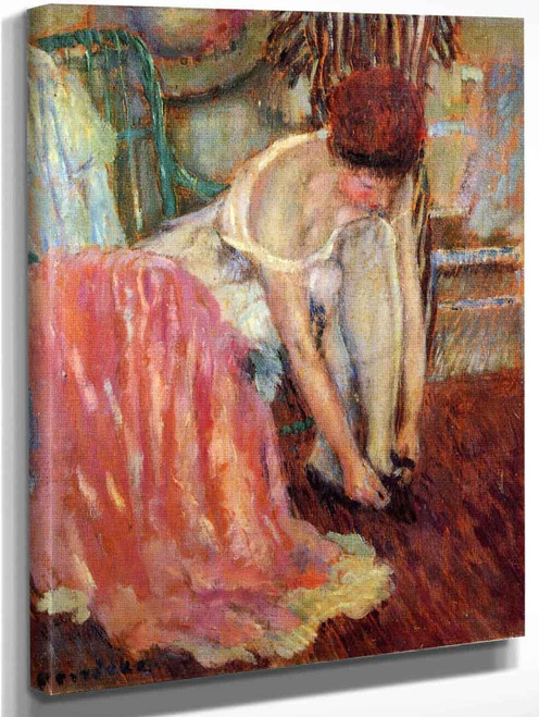 Woman Tying Her Shoe By Frederick Carl Frieseke By Frederick Carl Frieseke