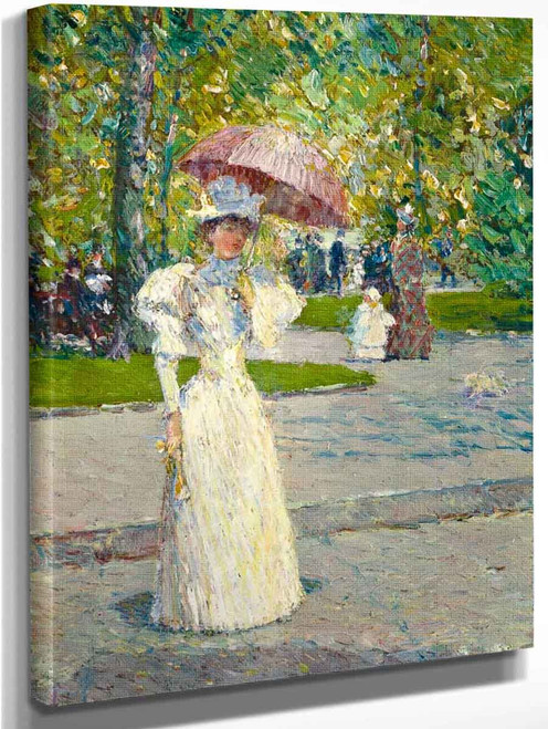 Woman With A Parasol In A Park By Frederick Childe Hassam
